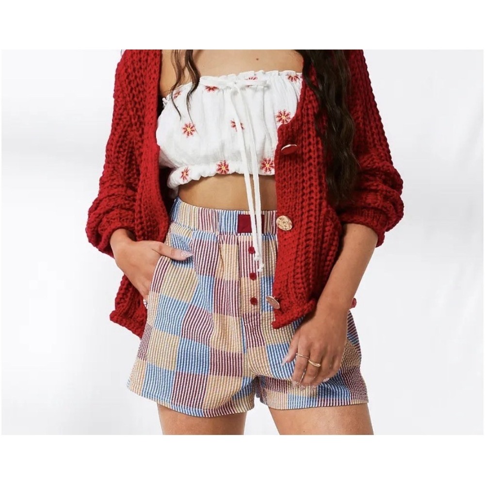 33‎ Coastal The Buckle Checkered Striped Boxer Shorts Women's Size L Seersucker